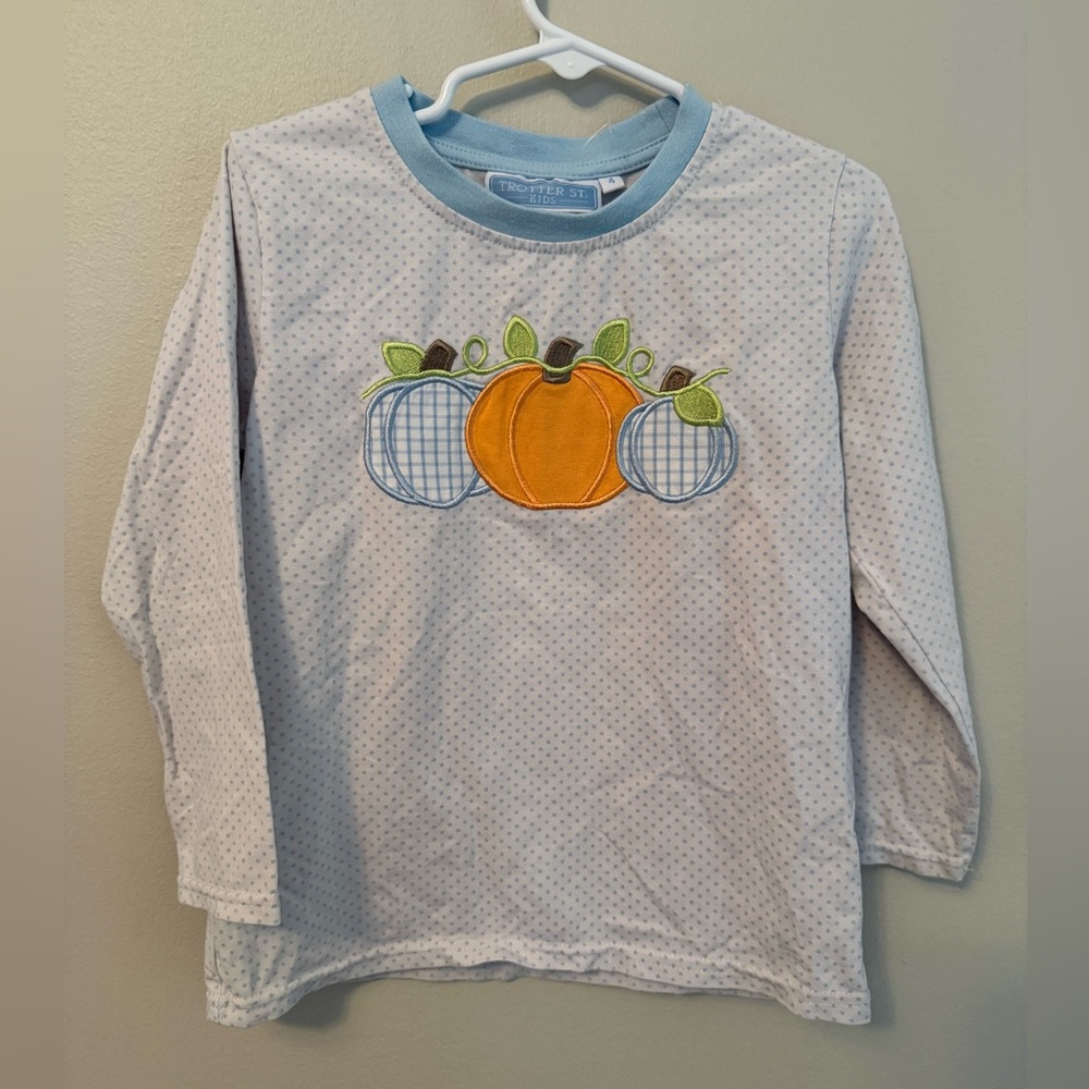 Trotter St. Blue and White Kids Pumpkin Shirt